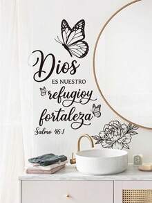 1pc Minimalist Sketch Floral Butterfly English Phrase Wall Decor Sticker, Removable Room Decoration Wall Decal For Bedroom, Living Room, Study - 1PC - View 5