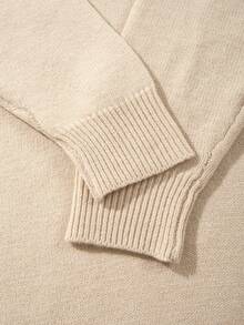 Men's Fashion Casual Vacation Daily Commute Home Wear POLO Collar Button Half Cardigan Long Sleeve Loose Ribbed Pullover Knit Sweater Autumn Winter Style - Khaki - View 7