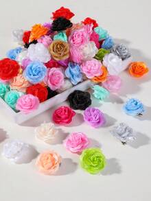 10pcs Girls Multi-Color Faux Tulle Ruched Rose & Camellia Flower Hair Clips, Bangs Side Clips, Spring/Summer Beach Hair Accessories, Random Colors, For Daily Wear - Multicolor - View 2