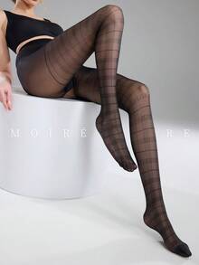MOIRÉALLURE 1雙裝 時尚經典百搭絲綢提花褲襪，適合日常通勤與夜生活 - 黑色 - 查看 2