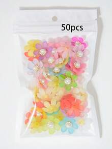 10-150pcs 20mm Multicolor Six-Petal Sunflowers, With Semi-Transparent Petals And A White High-Gloss Pearl, Sparkly Rhinestone Center, Can Be Used For Bows, Brooches, Buttons, Crowns, Fashion Accessories, DIY Craft Materials - Colorful White Pearl Sunflower - View 10