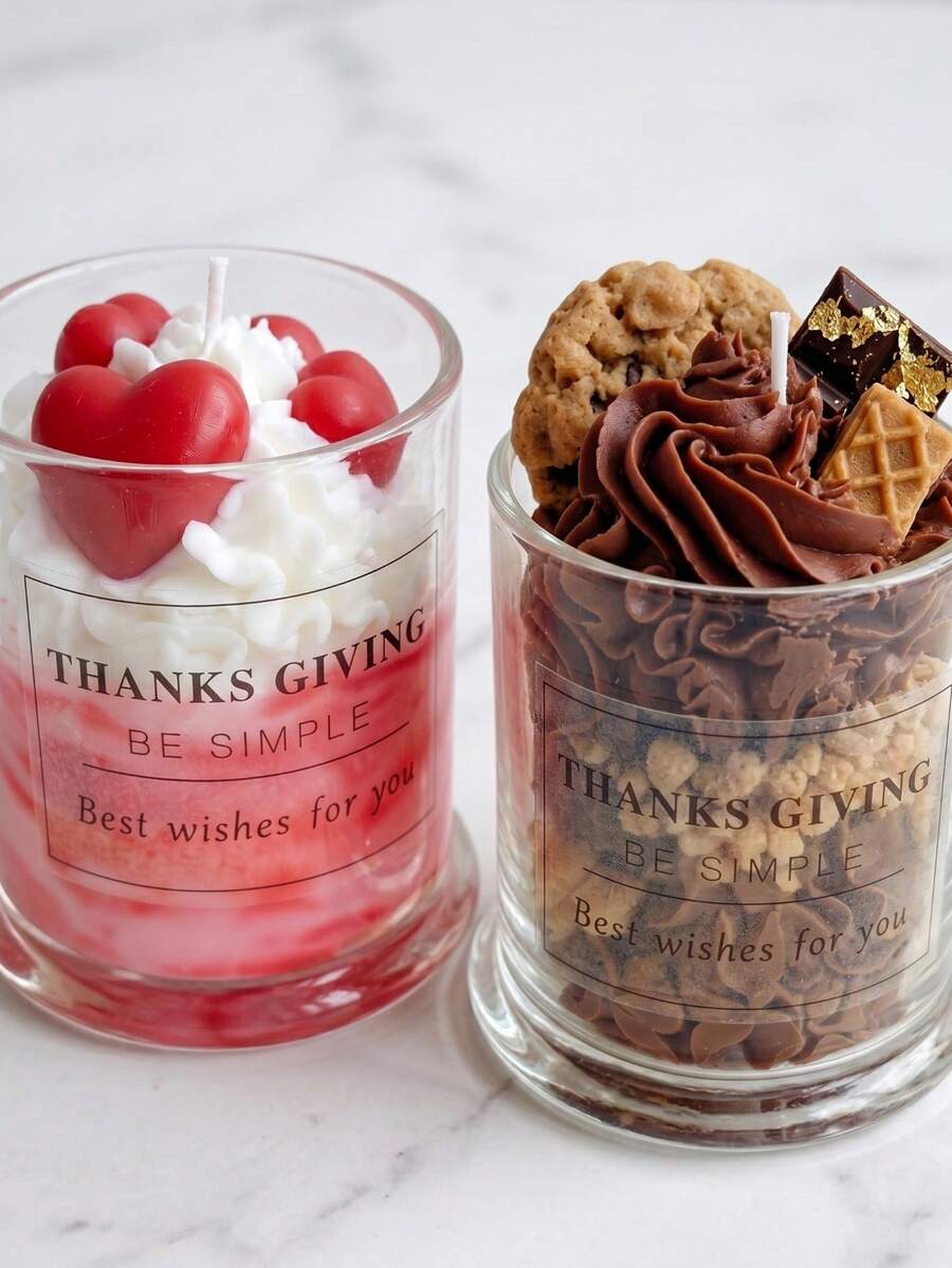 Layered Cake Shaped Soy Wax Candle, Romantic Pink Decorative Candle With Strawberry And Heart Design, Suitable For Holiday Gifts And Party Favors - Simulated Dessert Candles - View 1