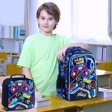 3 PiecesBoys Cartoon Astronaut Galaxy Space Print Durable Material Adjustable Straps Zipper Closure Cool Sci-Fi Style Backpack Set For School & Travel - Blue - View 8
