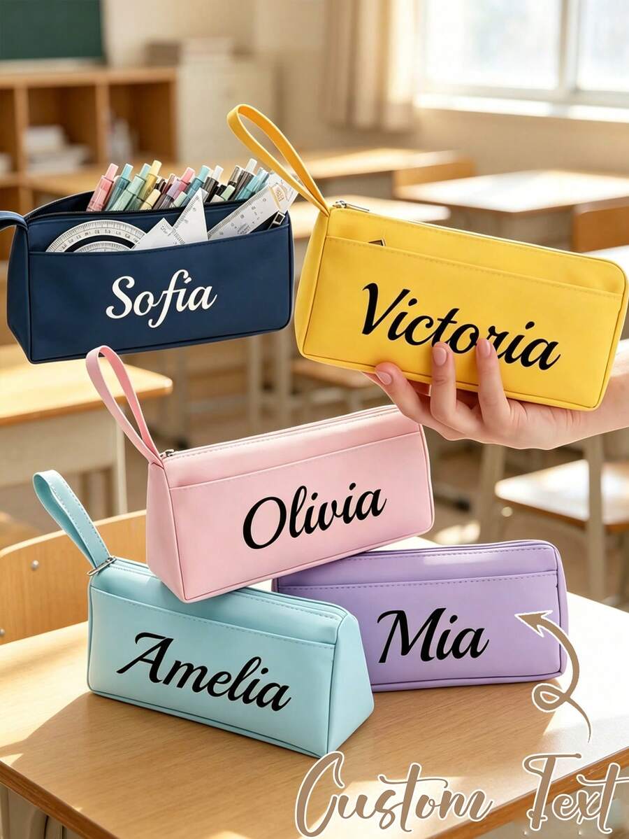 Customizable Text Pencil Case Compatible For Pens,Personalized Pencil Case,Back To School Season, Handheld Pencil Bag, Large Capacity Cute Pencil Case For Students, Teachers, School Supplies, Unique Gift For Friends/Classmates/Students - Multicolor - View 1