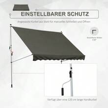 Freestanding Outdoor Awning, 300 X 150 Cm, With Crank, Windproof, In Grey Aluminum - Grey - View 6