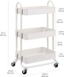 Charcoal 3-Tier Rolling Kitchen Cart With Wheels Storage Trolley For Home Office Bathroom Organization - White - View 5