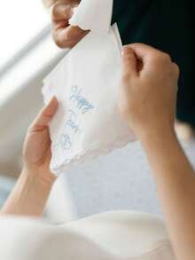 Wedding Embroidered Handkerchief With Fan-Shaped Lace Edge Design, Fun Blue Accessory For Bride's Wedding Day, Gift For Mother Of The Bride, Summer Birthday, Beach, Back To School Season, School Supplies, Room Decor - Multicolor - View 10