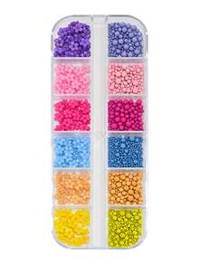 12 Grids Cute Candy Color Nail Charms Set (Flower & Round Bead), 3D Resin Nail Art Decorations, Sweet Colorful Nail Ornaments For DIY Manicure & Craft Decor - Multicolor - View 9
