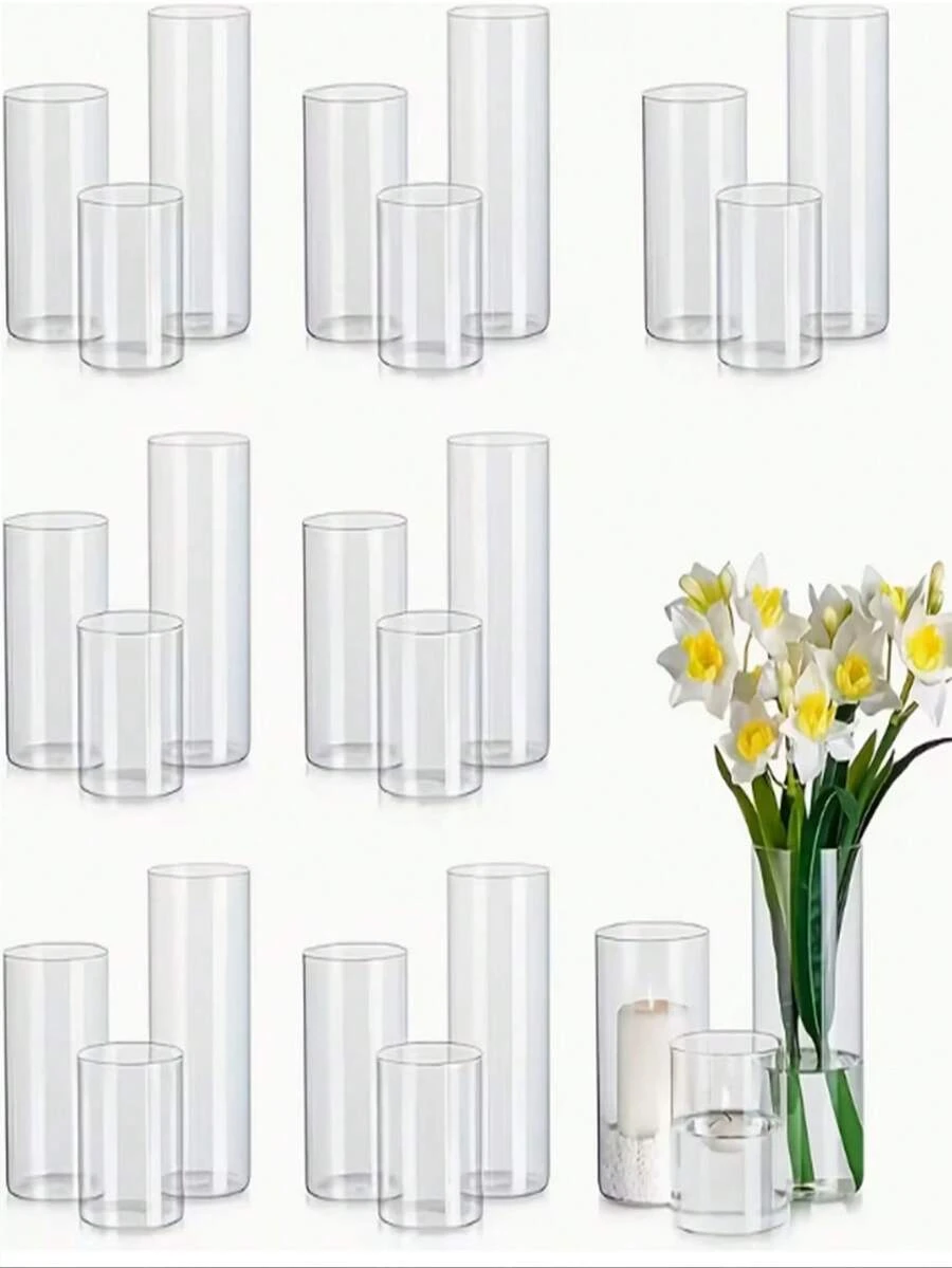 24/6/4/3pcs Glass Cylinder Vase Set, Clear Vase, Hurricane Floating Candle Holder, Suitable For Table Centerpiece Decoration, Wedding Home Decor, Rama Decorative Gift, Birthday Graduation Ceremony, Room Decoration, Cylinder Vase For Making Centerpiece, Glass Streamlined Vase, Hurricane Floating Candle Holder Vase For Tabletop Decor, Party Occasions, - A - View 1