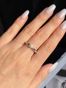 1pc 0.12CT Total Weight Unique Diamond Pattern Round Moissanite Ring, Suitable For Women's Wedding Or Daily Wear - Diamond Moissanite Ring - View 4