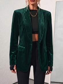 Women's Solid Color Pocket Blazer, Office Formal Evening Wear, Daily Autumn/Winter - Dark Green - View 5