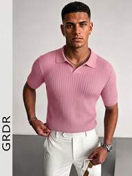 GRDR Maglietta a maniche corte in maglia con colletto polo, tinta unita, adatta per uscite estive, essenziale per uno stile alla moda