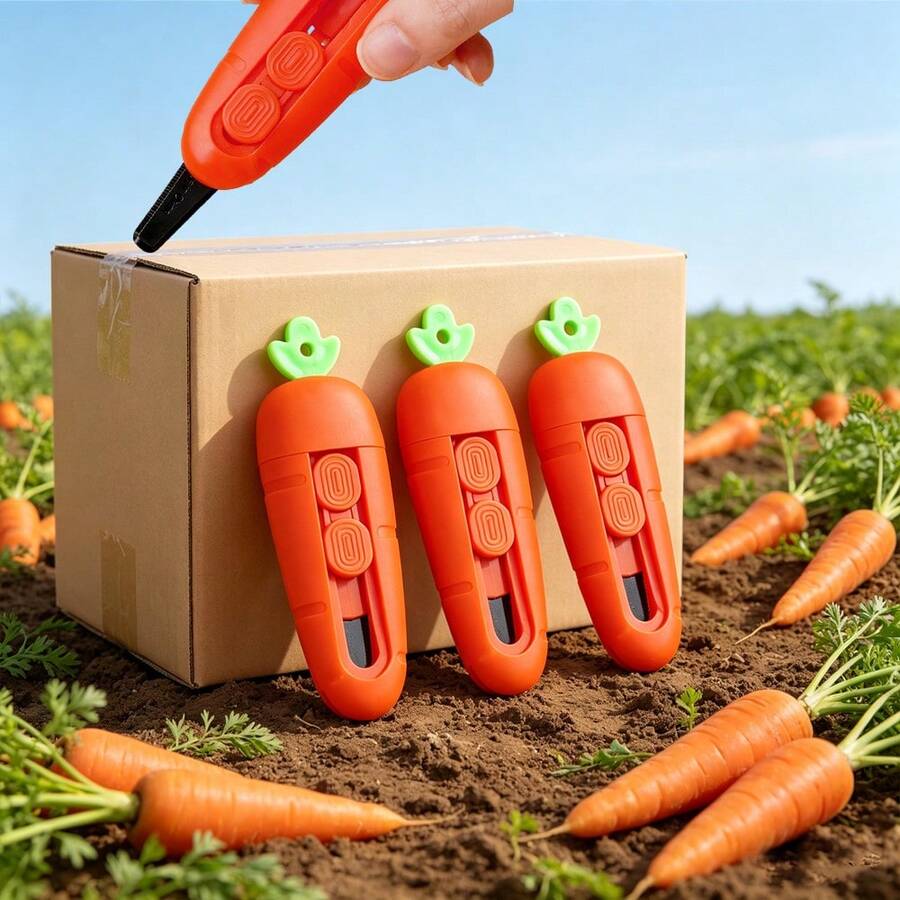 1/3/10pcs Safety Box Opener, Cute Carrot Shape Compact Box Cutter, Envelope & Carton Cutter, Portable Mini Utility Knife For Office & Crafts, Ideal For Opening Christmas Gift Wrapping Packages, Art & Office Stationery Essential