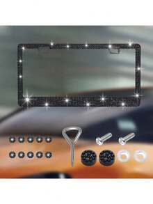 1pc/2pcs Pearlescent Plastic License Plate Frame, Black & Pink, Christmas Gift For Cute Girls - A - View 11