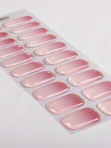 Pegatinas de uñas de gel semi-curado Showyboo, diseño degradado rosa nude con borde dorado, adecuado para manos y pies, uso duradero, autoadhesivo, perfecto para el uso diario de mujeres y niñas, oficina y noche de citas, crea fácilmente uñas de estilo lujo silencioso - Multicolor - Ver 3