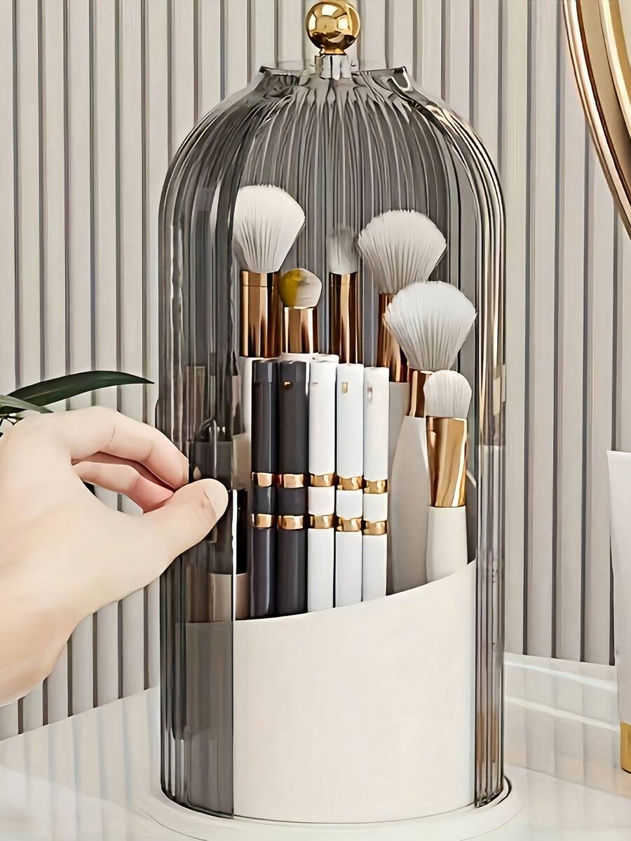 Large Capacity Bathroom Vanity Organizer With Transparent Cover 360° Rotating For Toothbrush Toothpaste Eyebrow Pencil Makeup Brushes Countertop Storage Box Bathroom Room Decor Dorm Room Essentials College Dorm Makeup Organizer Back To School