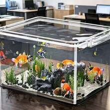 1件 初學者魚缸 防摔設計 適合居家客廳、戶外花園、游泳池裝飾 小型金魚與烏龜養殖用 玻璃感壓克力小型桌面魚缸 - 彩色 - 查看 7