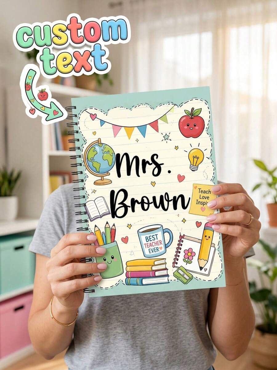 1pc Custom Teacher Name Spiral Notebook,Cute Classroom Clipboard For Educators Students,Teachers Office Staffs Gift,Back To School,Teacher Appreciation Gift,Classroom Must Haves,Lesson Plan Notebook - Multicolor - View 1