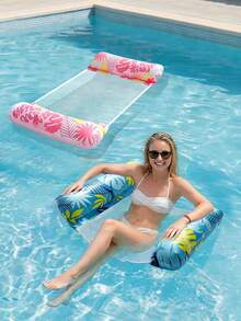 Tropical Palm Leaf Print Inflatable Water Hammock, Breathable Mesh Pool Lounge Chair With Support Air Cushion, Lightweight Adult Floating Bed For Pool, Beach And Lake - Multicolor - View 2