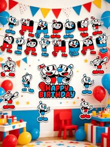 生日裝飾 | 派對用品套裝，含紙製 Happy Birthday 橫幅，適用於通用節日，適合女性與男性，房間裝飾、節日必需品、臥室裝飾、露營必需品 - 茶杯頭 - 查看 5