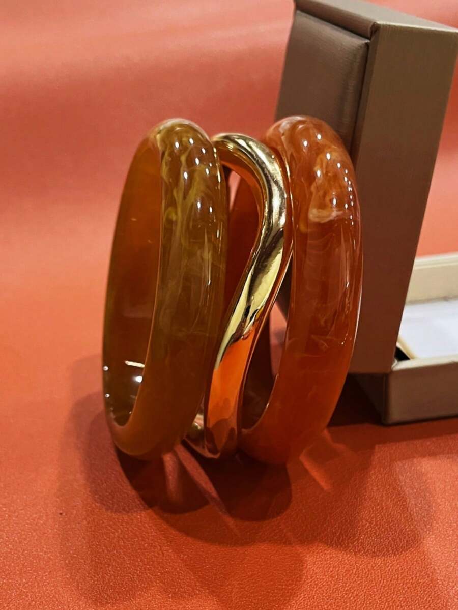 3pcs Set Elegant Vintage Acrylic Bracelets, Fashionable Minimalist Design, Suitable For Women