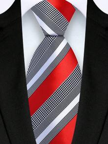 1pc Men's 8cm Red Striped Tie, Fashionable Personalized Tie For Wedding, Party And Gathering - Red - View 1