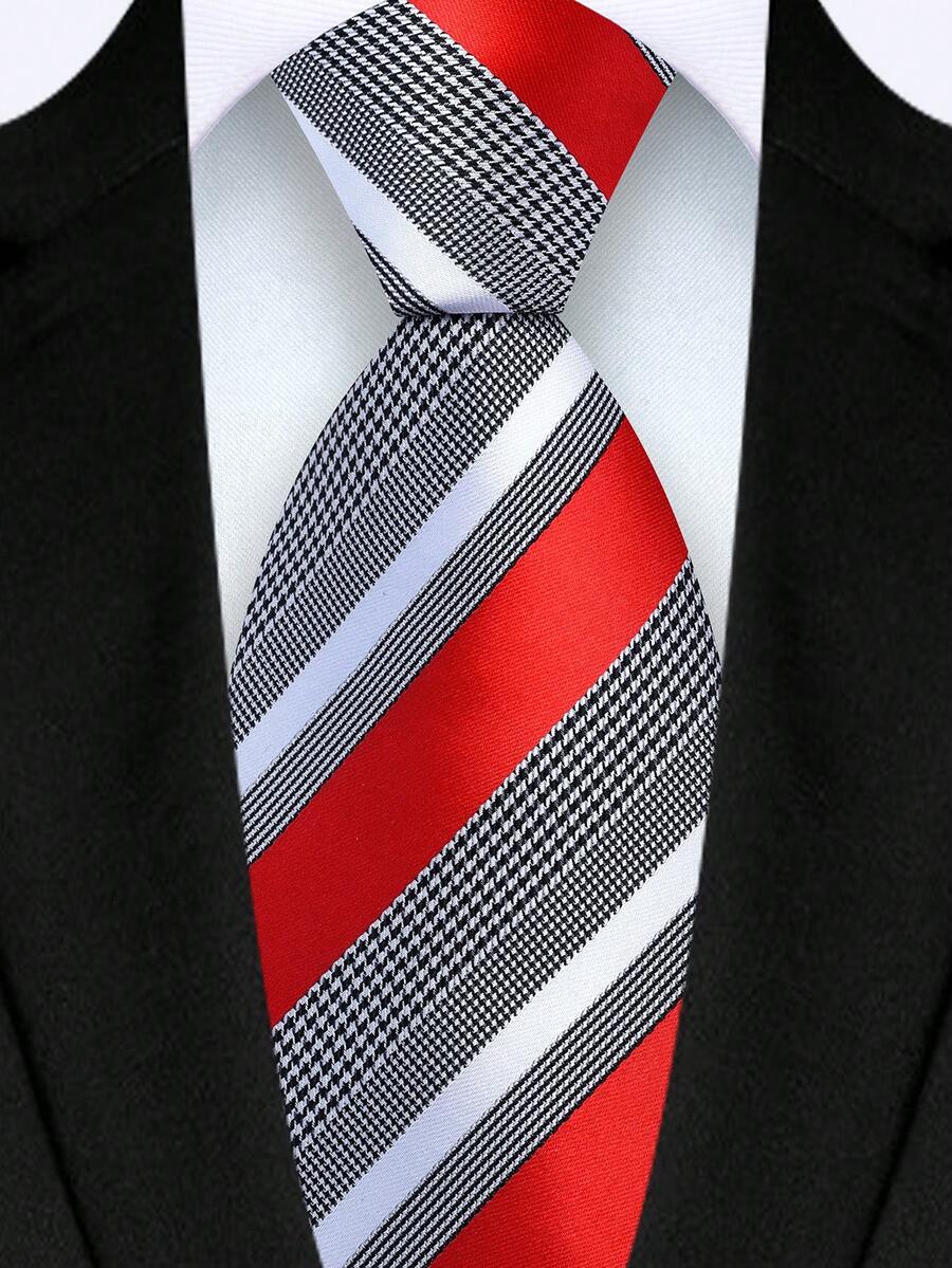 1pc Men's 8cm Red Striped Tie, Fashionable Personalized Tie For Wedding, Party And Gathering - Red - View 1