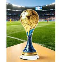 2D flach bedruckte 1 Stück/2 Stücke goldene Fußballtrophäe mit blauer Acrylbasis, geeignet für Innen-/Außendekoration, perfekt für Sportfans, Vatertag und Siegesfeier, langanhaltend Geschenk für Fußballbegeisterte, Fußballzubehör, Innendekoration, exquisite Handwerkskunst, Dekoration, perfektes Weltcup-Geschenk, Geschenk für den Freund - Fußball 4 - Übersicht 3