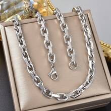 Classic Hip-Hop Stainless Steel Paperclip Silver Necklace, Suitable For Men And Women Daily Party Wear, Minimalist Street Jewelry - Silver - View 1