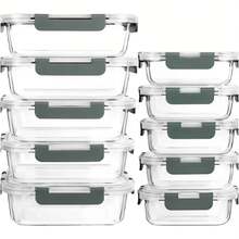 Lot de 20 récipients de stockage alimentaire en verreétiques – 10 récipients + 10 couvercles transparents, étanches, compatibles lave-vaisselle, micro-ondes et congélateur - Voir 3