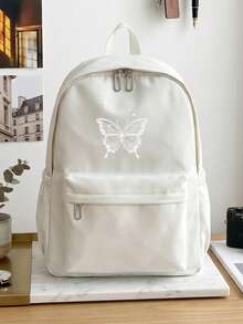 1 pieza Mochila con mariposa a rayas blancas de gran capacidad con múltiples bolsillos, ligera para estudiantes y adolescentes, perfecta para el campus, viajes y desplazamientos diarios - Multicolor - Ver 5