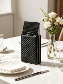 男士錢包，身分證信用卡夾錢包，奢侈品牌男士 RFID 防盜保護魔術皮革薄款錢包，鈔票夾卡夾，鑰匙圈錢包，手腕錢包，奢侈卡夾，極簡時尚多格卡夾，多功能商務短錢包，輕巧便攜 - 彩色 - 查看 4