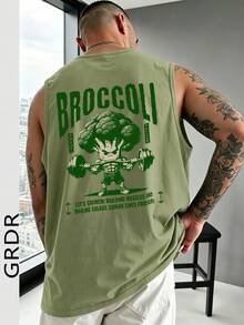 GRDR 男士夏季西兰花和哑铃印花休闲圆领背心 - 薄荷綠 - 查看 1