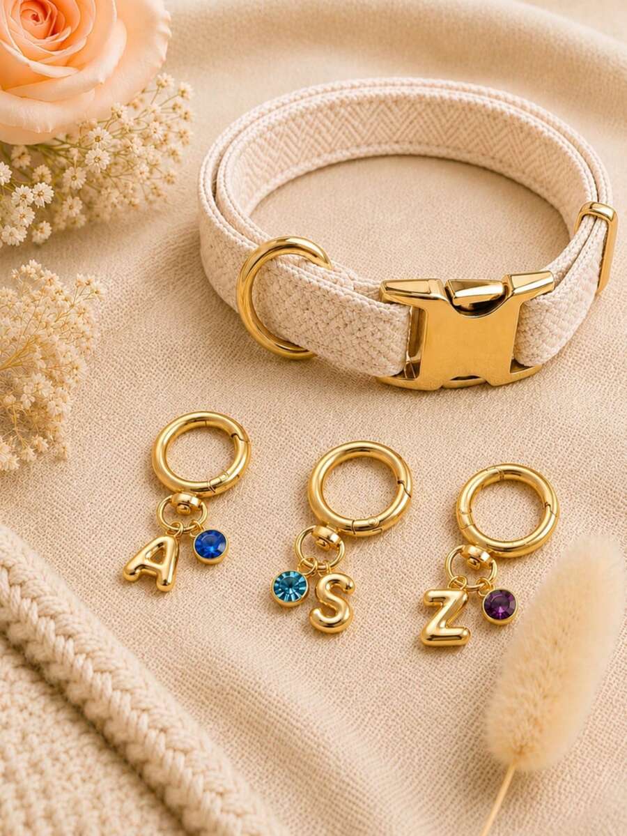 客製化狗狗項圈吊墜，個性化寵物字母吊墜，金色誕生石項圈吊墜，狗狗名字字母吊墜，送給狗狗媽媽的禮物