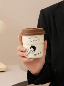 1 件卡通猫陶瓷咖啡杯，带硅胶盖的办公室拿铁杯，防漏，适合办公室和家庭使用，可微波炉加热，是返校最佳生日礼物 - 單杯+矽膠蓋(防漏) - 查看 8