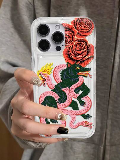 Vintage Tattoo Style Wolf & Snake Print Clear Case Compatible With IPhone 13/15/16/17pro/17/14/17/15pro/15 Plus/15 Promax/7plus/8plus/X/Xs Max/Xr/11pro/12pro/13pro/14pro/12mini/13mini/11promax/12promax/13promax/14promax/14plus/17pro Max/17Air/6/6s Plus/7/8/16Pro/16plus/16promax/Se2&Compatible With Samsung Galaxy/A54/A14/A12/A13/A15/A32/A33/A24/A52S/S20/S21/S22/S23/S24/S23Plus/S24ultra/S25/A33/A23