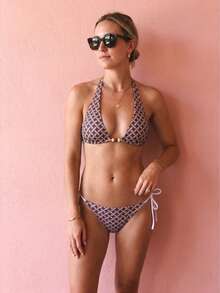 August vacation Conjunto de bikini con estampado geométrico y cuello halter para mujer - Multicolor - Ver 2