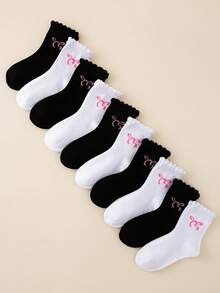 Spring/Summer 5/10 Pairs Solid Color Children's Socks/School Socks, Sweet & Cute Bow Decor, Preppy Style, Soft & Skin-Friendly, Comfortable Casual Versatile Sports Ankle Socks For Students, Suitable For Daily Wear/Back To School/School Outfit/Sports Outfit/Classroom/New Semester/School Opening/Students/Back To School Season Outfit, Multiple Combinations Available - Multicolor - View 2