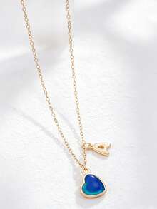 1 pieza Collar con colgante de corazón y letra inicial que cambia de color según el estado de ánimo, personalizado con encanto de alfabeto A-Z, sensible a la temperatura, regalo de joyería para el Día de San Valentín - Multicolor - Ver 27