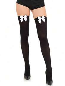 1 Pair Women's Knee-High Socks, Suitable For Various Women, Multi-Color Interchangeable Cosplay Knee-High Socks, Bow Decor, Suitable For Halloween Party, Maid Outfit And Other Occasions - Multicolor - View 11