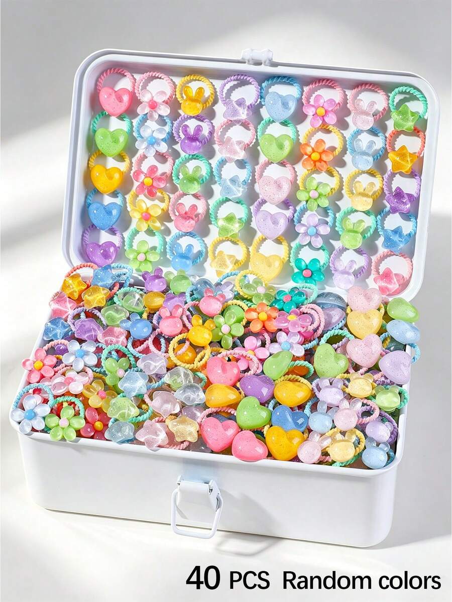 40 piezas de ligas para el cabello de cristal transparente multicolor con diseños de flor, conejo, corazón y estrella, elásticas, duraderas, no dañinas, pequeñas bandas de goma, accesorios para el cabello versátiles y de moda para uso diario