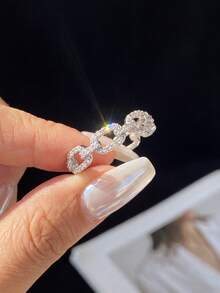 1件 總克拉重量：0.49 CT，優雅全鑽鎖鏈莫桑鑽戒指，925純銀，適合女性婚禮與日常配戴 - 鎖鏈莫桑戒指 - 查看 2