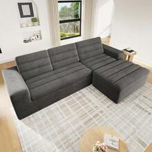 Modular L-Shaped Corner Sofa, Frameless Design, Cloud Sofa, Combinable At Will, Ideal For Living Rooms And Apartments, No Assembly Required, In Beige Corduroy Fabric. - Dark Grey - View 12