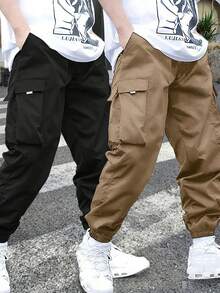2 st/set minimalistiska cargobyxor i designerstil för tween-pojkar, avslappnad streetwear för vardagsbruk - Multifärgad - Visa 8