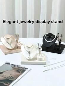 TONVIC 1pc PU Leather Jewelry Display Stand, Divided Jewelry Necklace & Earring Organizer, Suitable For Necklace, Earring, Ring Storage, Jewelry Storage Organizer, Storage Tray, Ring & Earring Display Stand, Jewelry Counter Display Stand, Store Display Stand - Brushed Jewelry Stand - View 7