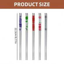 Multi-Color Floral Print Stainless Steel Chopsticks Set, Non-Slip Reusable Korean & Japanese Style Dining Chopsticks - View 5