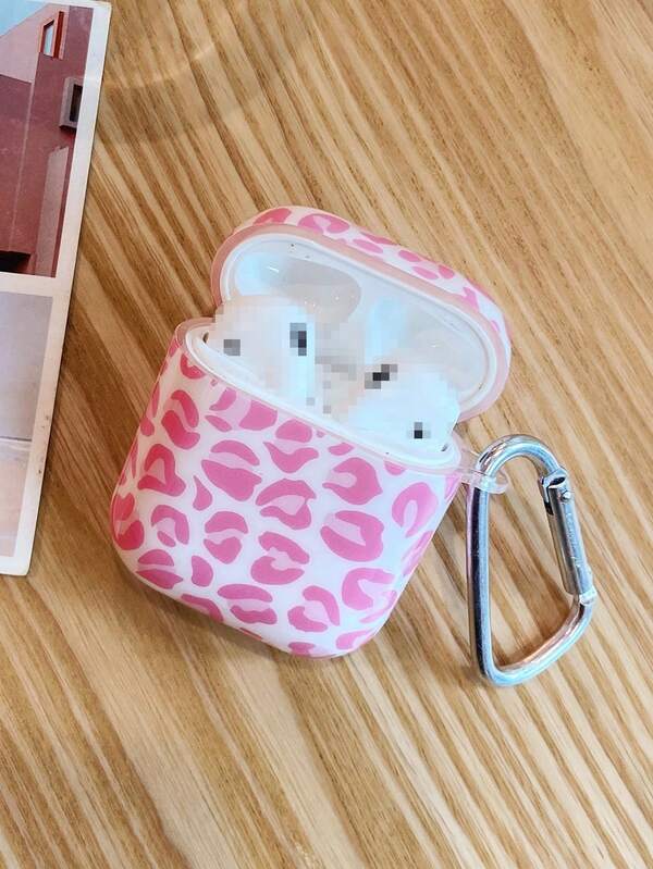 Pink Heart-Shaped Leopard Print Bluetooth Earphone Case 1pc Pink Leopard Print Protective Case Compatible With Apple Pro 2, Pro 3, 3, 2, 1, Full Coverage Anti-Drop Spring Gift