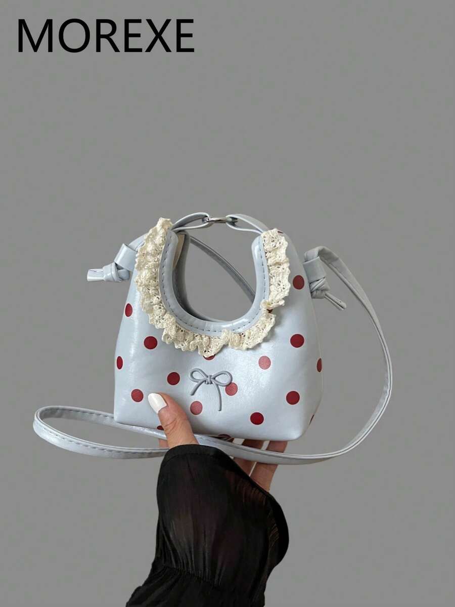 Mini Small Bag, Fashion Lace Ruffle Crescent Moon Handbag, Stylish Chic Red Crossbody Small Bag - Blue - View 1
