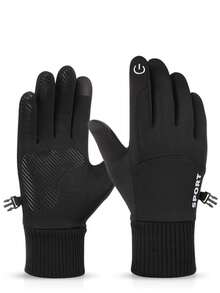 1 Pair Thermal Lined Warm Motorcycle Winter Riding Gloves, Full Finger Touchscreen Compatible, Suitable For Autumn/Winter Riding, Skiing, Outdoor Sports, Spring Gift For Family And Friends - Black Rib - View 2