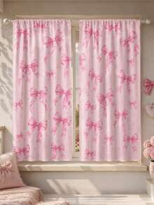 2pcs Pink Bow Print Curtains, Rod Pocket Polyester Bedroom Curtains, Sweet Romantic Home Decor, Living Room Bay Window Curtains, Room Soft Furnishing Textile - Multicolor - View 9